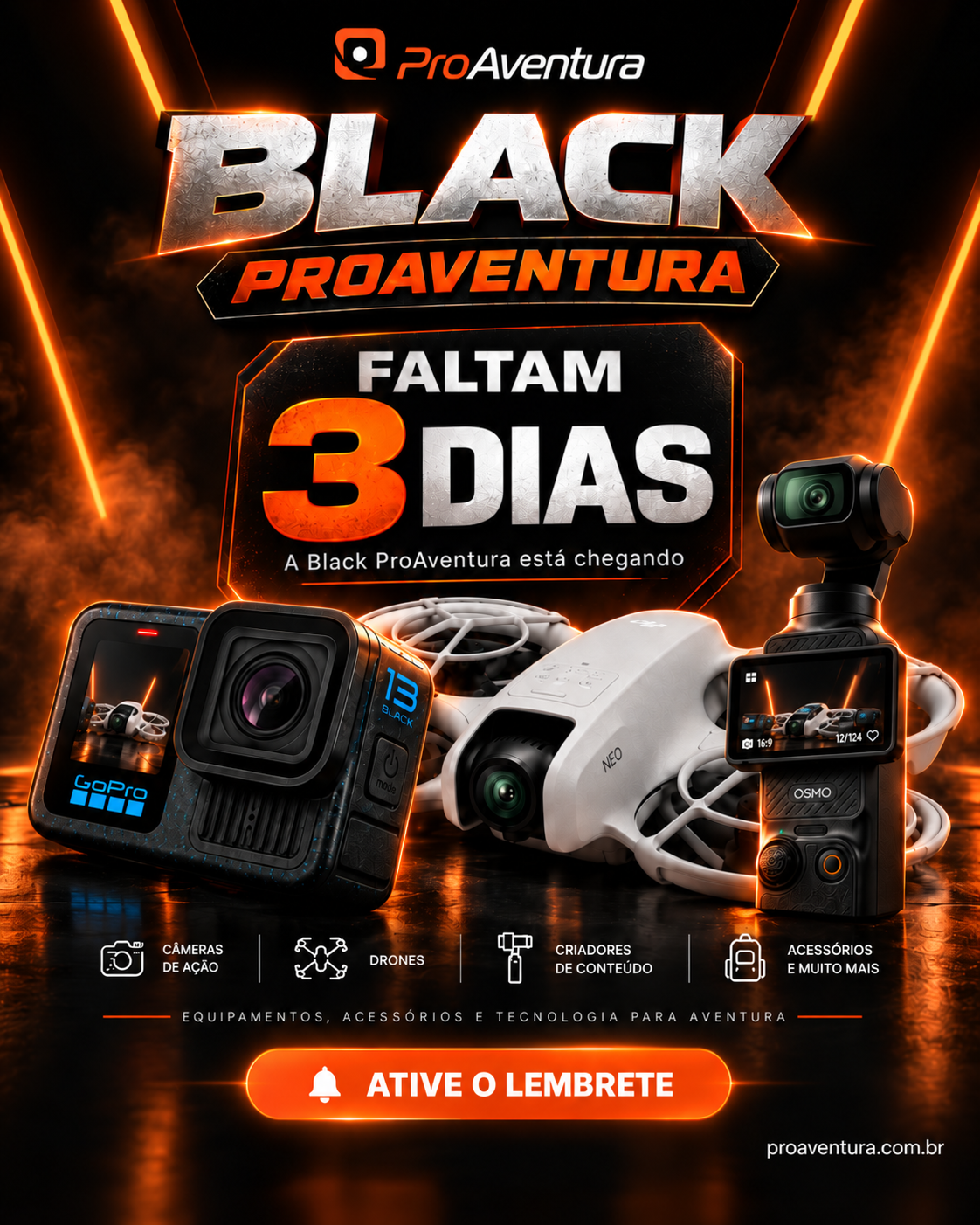 Banner cinematográfico Black ProAventura com contagem regressiva