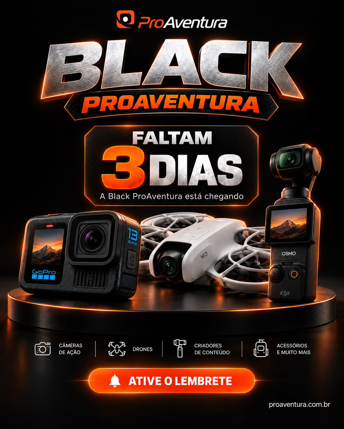 Banner Black ProAventura com contagem regressiva de três dias